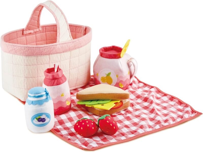 Hape Picnic Playset| 12 PCs Soft Indoor and Outdoor Pretend Food Toy for Toddlers, Pink