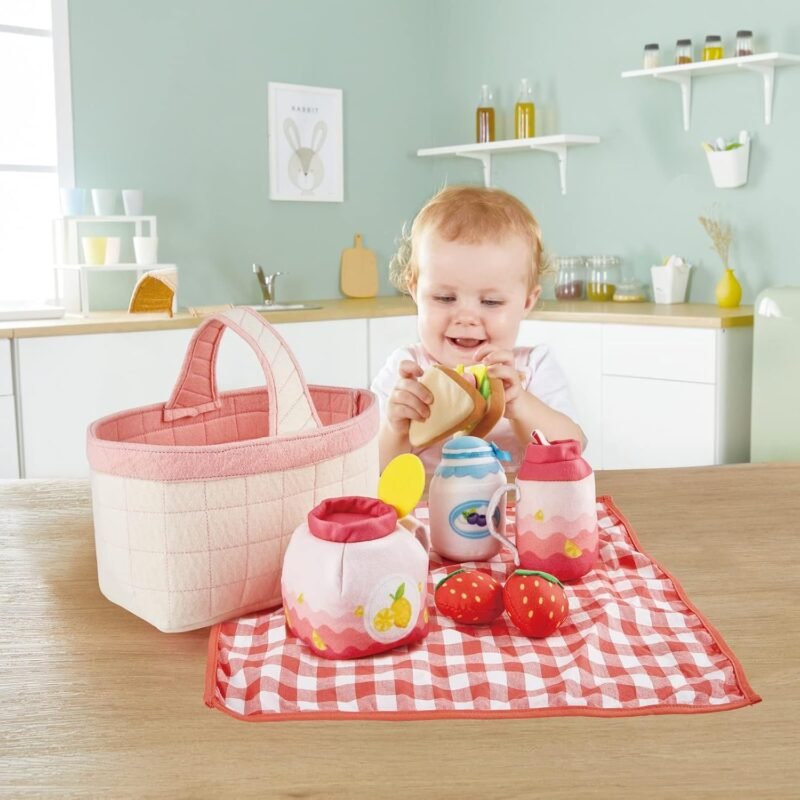 Hape Picnic Playset| 12 PCs Soft Indoor and Outdoor Pretend Food Toy for Toddlers, Pink - Image 3