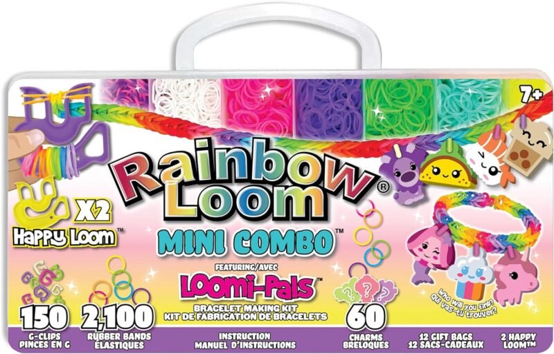 Rainbow-Loom -Loomi-Pals „ -Mini-Combo-Set,-Features-60-CUTE-Assorted-Loomi-Pals-Charms,1-Happy-Loom,-2100-Colorful-Bands-all-in-a-Carrying-Case-for-Boys-and-Girls-7+
