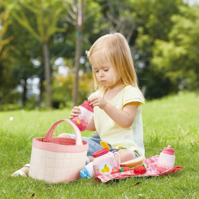 Hape Picnic Playset| 12 PCs Soft Indoor and Outdoor Pretend Food Toy for Toddlers, Pink - Image 2